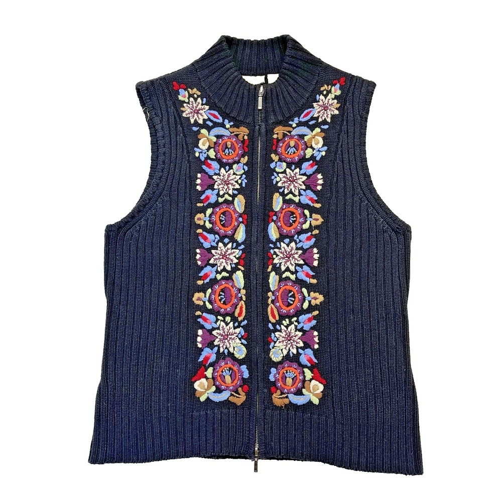 Nordstrom Caslon Womens Vintage Embroidered Sweater Vest‎ Sz Large Grandmacore